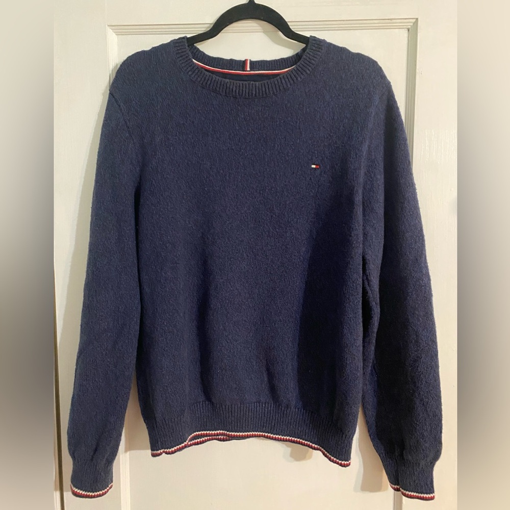 Tommy Hilfiger Signature Crew Neck Long Sleeve Cotton Sweater, Navy Blue, L